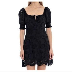 7 For all Mankind Eyelet Black Puff Sleeve Mini Dress Size Small